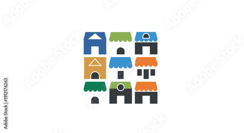 Colorful Building Blocks with Various Roofs.