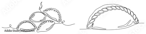 Hand drawn dumplings or pierogi food illustration in continuous line art