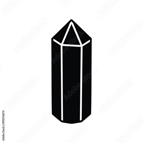 Silhouette of a faceted crystal point on a white background illustration
