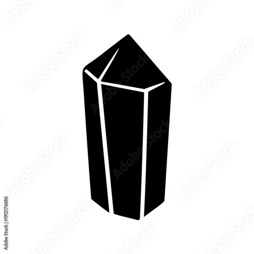 Black silhouette of a crystal quartz gemstone with a faceted surface