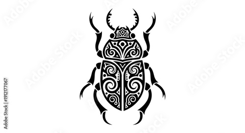 Tribal Tattoo Style Scarab Beetle Illustration.