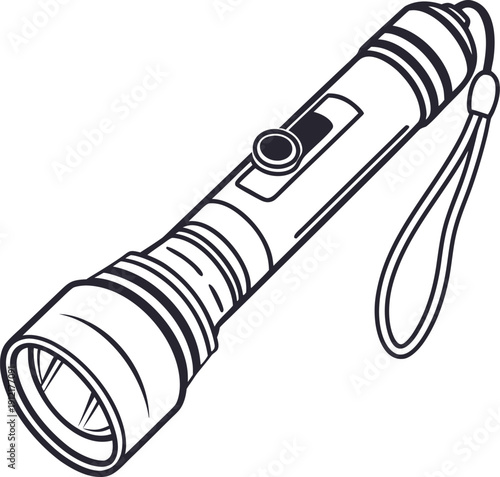 A black and white drawing of a flashlight