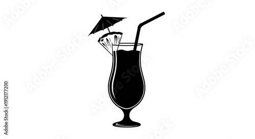 Tropical Cocktail Drink with Pineapple and Umbrella.