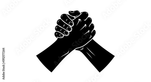 Two Black Hands Clasping Firmly Together in Unity.