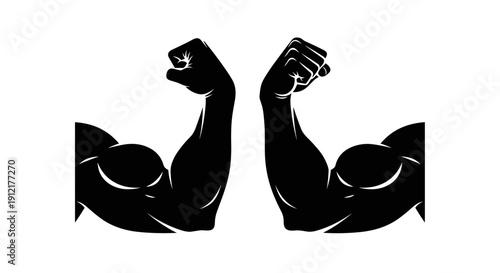 Two Black Silhouettes of Muscular Biceps Flexing Arms.