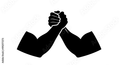 Two Black Silhouetted Arms Engaged in Arm Wrestling.