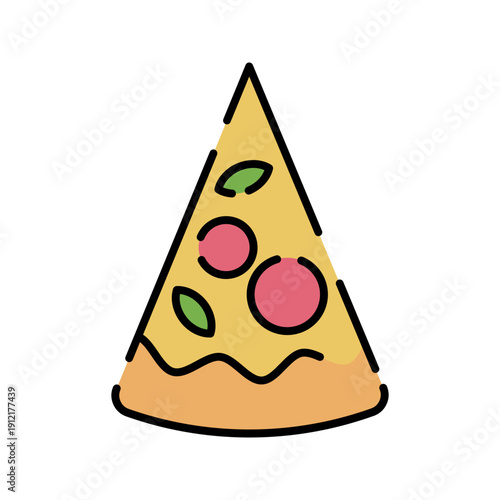 Pizza Slice Icon Flat design, round pizza slice with toppings