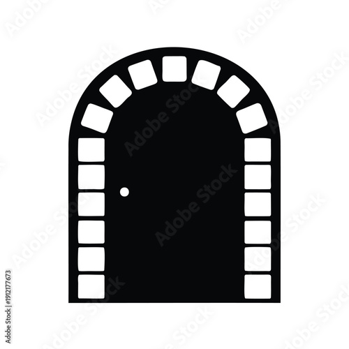 Isolated black and white simple graphic of an arched doorway structure