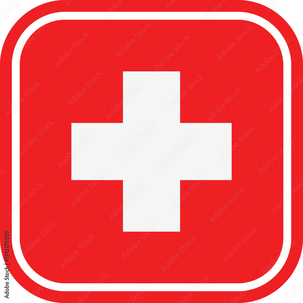Obraz premium Red square with white cross and rounded corners symbol healthcare