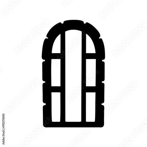 Black Silhouette of an Arched Window with Multiple Panes Illustration