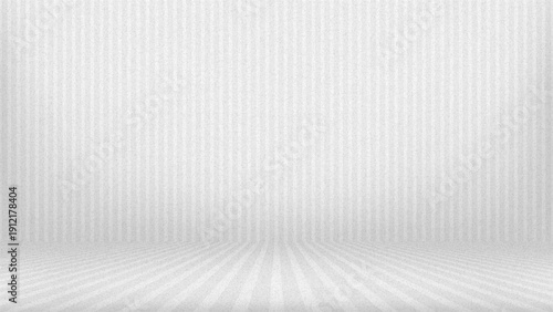 An empty white studio vector background with vertical stripes and a grainy noise texture overlay. This 3D abstract room interior offers a clean gray perspective for product presentation or display.