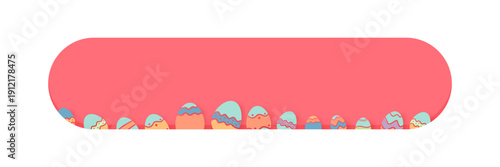 Pink Happy Easter day speech bubble with color eggs. Holy Easter day banner, poster, social media post layout, quiz backdrop, square banner design template set. abstract blue shape with eggs