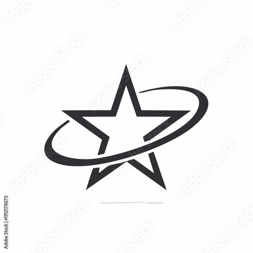 Observing a modern black and white star logo encircled by a dynamic curve in a crisp studio environment