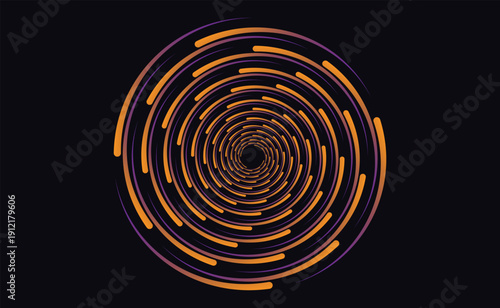 Dynamic abstract spiral of glowing orange and purple lines creating a futuristic motion effect ideal for technology backgrounds data visualization and digital design