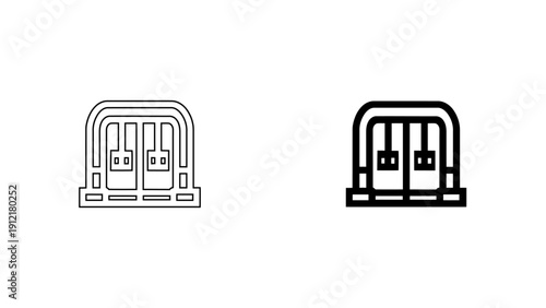 Automated Security Gate Icon for Office Entrance and Access Control, Smart Turnstile Barrier Vector Illustration in Minimalist Outline and Glyph Style