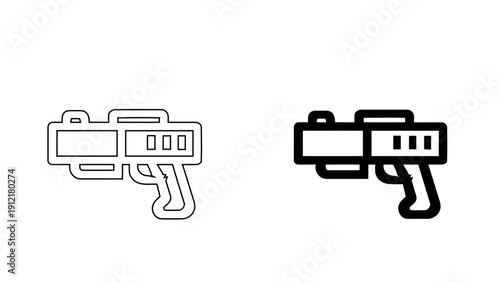 Futuristic Sci-Fi Blaster Icon for Gaming and Esport Logo, Laser Gun Weapon Vector Illustration in Minimalist Outline and Glyph Style