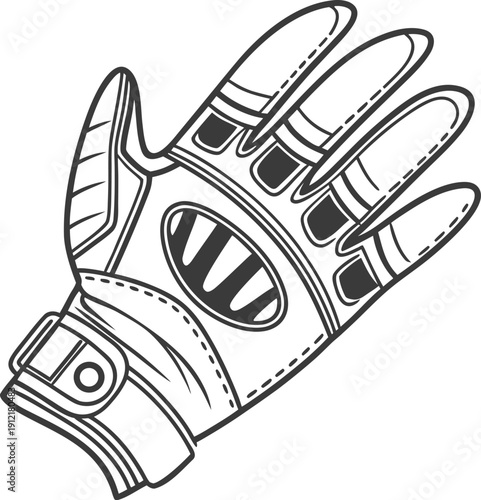 A black and white drawing of a motorcycle glove