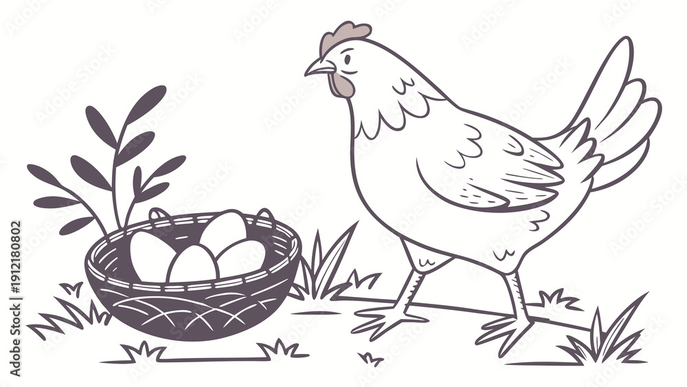 Fototapeta premium Hen Vector Illustration Isolated on White Background