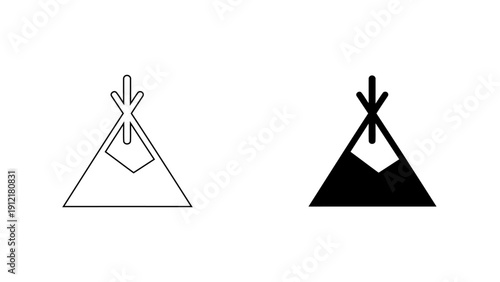 Traditional Teepee Tent Icon for Cultural Heritage and Indigenous History, Native American Wigwam Vector Illustration in Minimalist Outline and Glyph Style