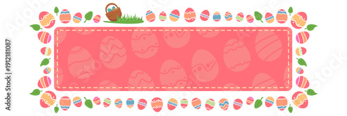 Pink Happy Easter day speech bubble with color eggs. Holy Easter day banner, poster, social media post layout, quiz backdrop, square banner design template set. abstract blue shape with eggs