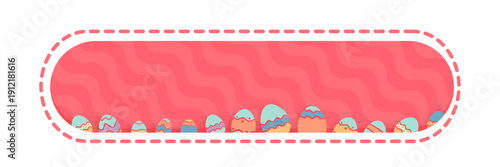 Pink Happy Easter day speech bubble with color eggs. Holy Easter day banner, poster, social media post layout, quiz backdrop, square banner design template set. abstract blue shape with eggs