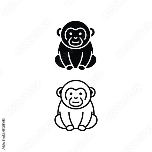 Baboon Icon - Solid Black Silhouette with Outline