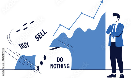 Man analyzing stock market with dice and charts