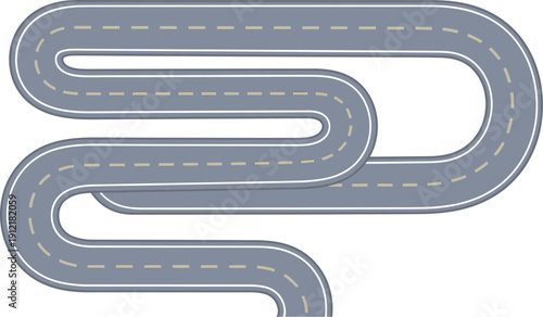 Gray racing track with multiple turns and curves