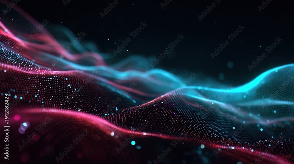 Obraz premium Abstract Digital Waves: An elegant composition of digital waves, rendered in vibrant shades of pink and cyan, creates a dynamic interplay of color and movement.