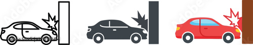 Cars crashing into wall in different colors