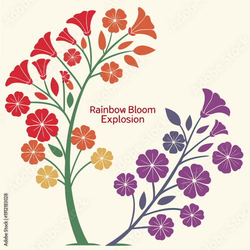 Rainbow Bloom Explosion Flowers Arranged in Rainbow Colors