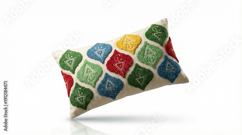 Tufled quilt lumbbar pillow, with berber motif. AI Image