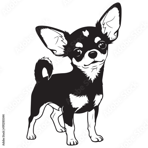 Black and White Chihuahua Dog Vector Illustration