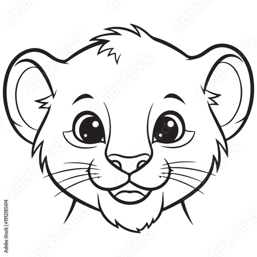 Cute Cartoon Lion Cub Head Outline Drawing