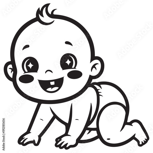 Happy Crawling Baby Line Art Illustration