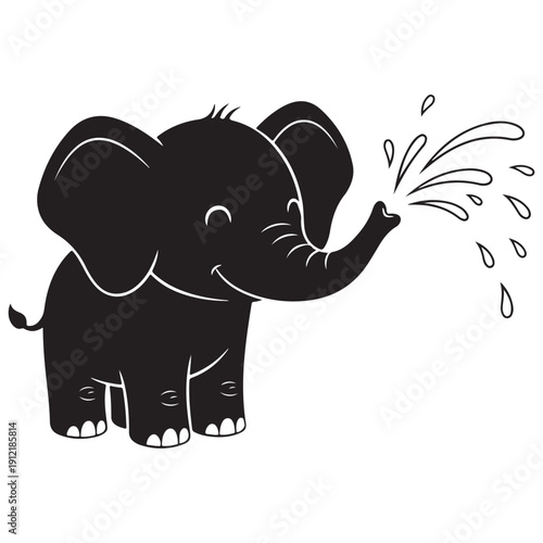 Playful Baby Elephant Spraying Water Illustration