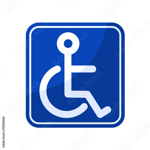 Handicap accessibility sign with wheelchair person on blue square, vector icon