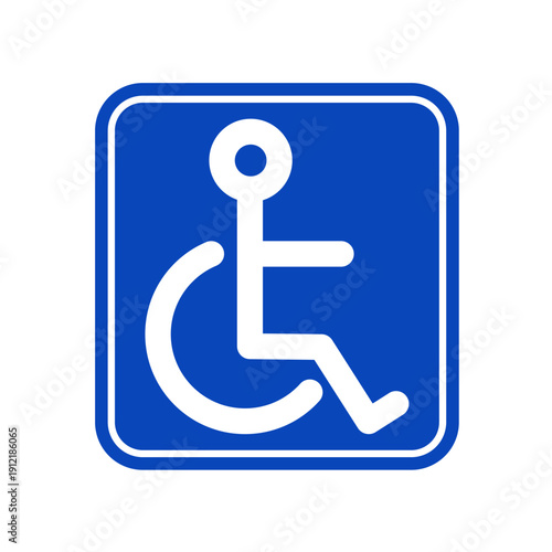 Handicap accessibility sign with wheelchair person on blue background, vector icon