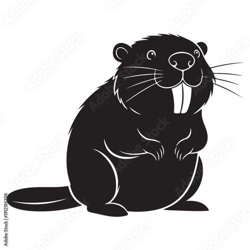 Black and White Cartoon Beaver Character Silhouette
