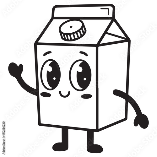Cute Cartoon Milk Carton Character Waving