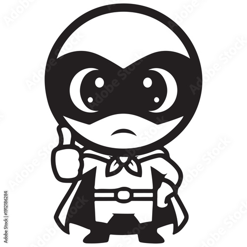 Monochromatic Masked Character with Cape and Thumbs Up Gesture