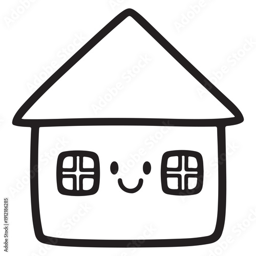 Cute Hand-Drawn House Icon with Smiling Face
