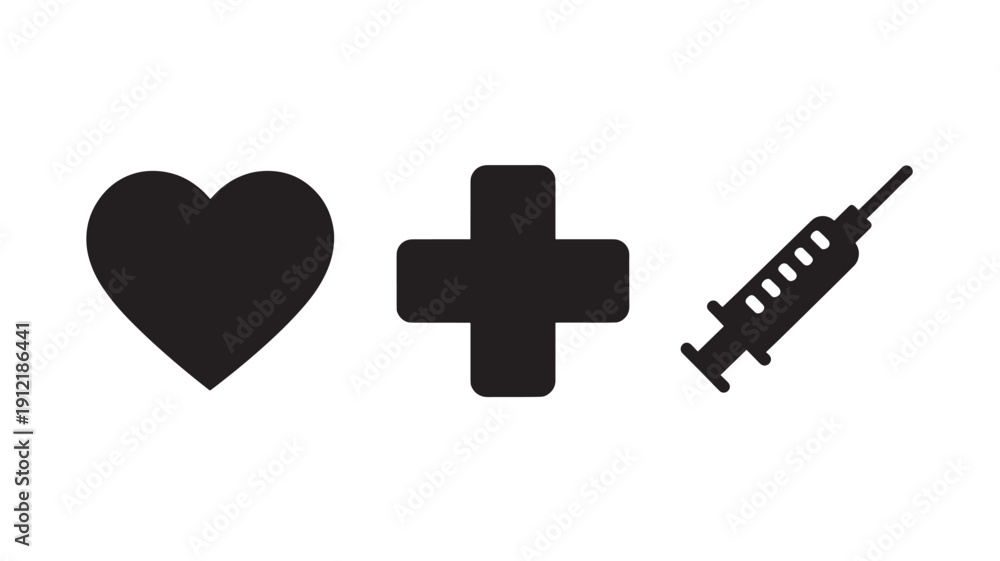 Obraz premium Medical Care Symbols Vector Illustration With Heart, Cross, And Syringe For Healthcare Marketing