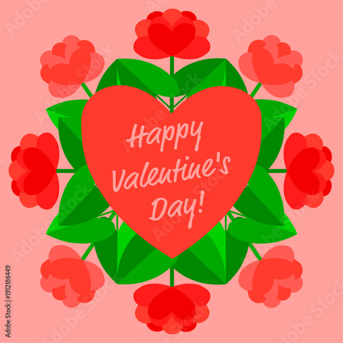 Charming love-inspired card in red tones featuring a floral border, heart-shaped frame, and a text placeholder. Ideal elements for Valentine’s Day designs, love graphics, greetings, and holiday cards