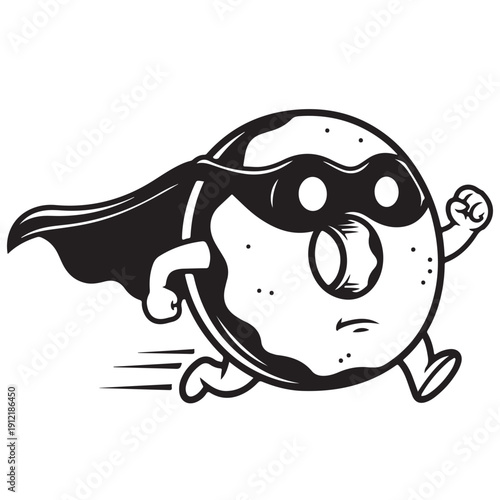 Animated Donut Character Running with Cape and Mask