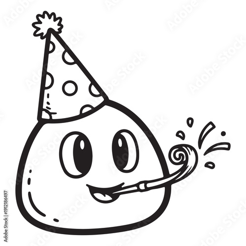 Happy Cartoon Blob Character with Party Hat and Blower