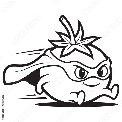 Superhero Tomato Character Running with a Cape
