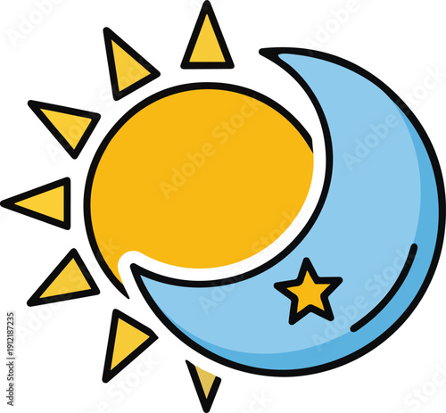Sun and Moon Creative Logo Vector, Day and Night Cycle Icon Illustration