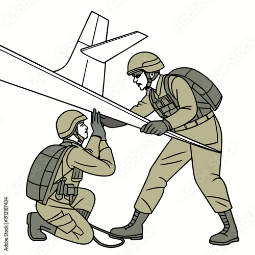 Soldiers assisting with aircraft maintenance military