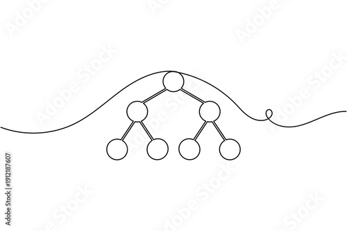 Data network icon continuous one line drawing on white background minimalist balance scale nodes symbol outline vector illustration